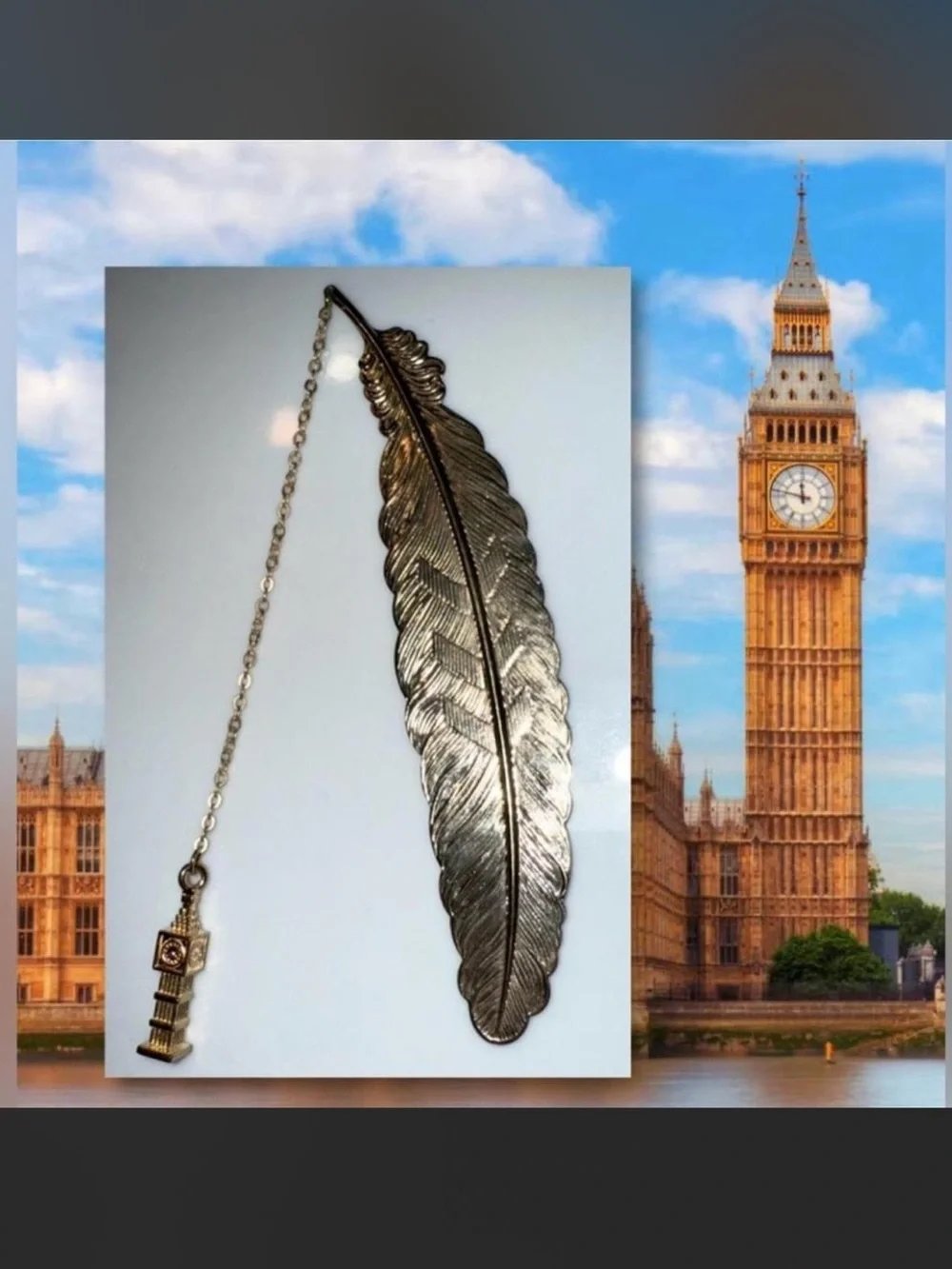 $3 Vintage Feather Bookmark with Big Ben Charm - Brass Tone$3 WHEN BUNDLED WITH